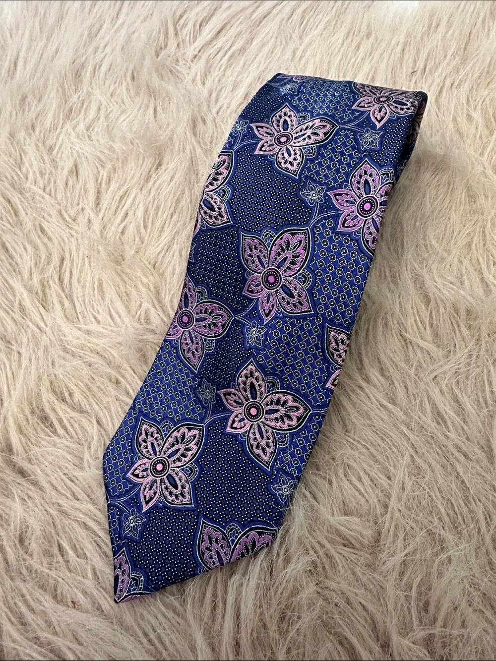 Ermenegildo Zegna Navy Tie with Pink Floral Motif